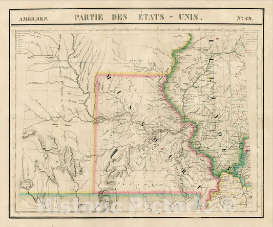 Historic Map : Amer. Sep. No. 49. Partie des ?ats Unis [Missouri, Illinois, Indian Territory, Kansas, Nebraska, Iowa], 1825, , Vintage Wall Art