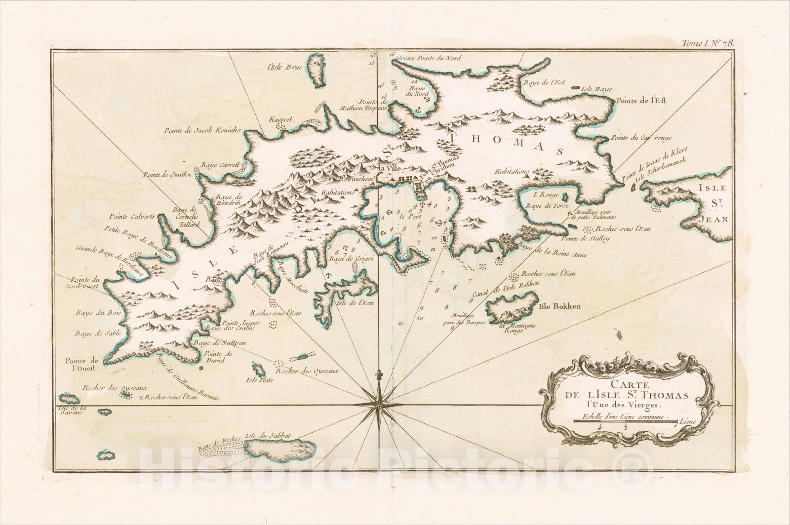 Historic Map : Carte De L'Isle St. Thomas l'Une des Vierges., 1764, Jacques Nicolas Bellin, Vintage Wall Art