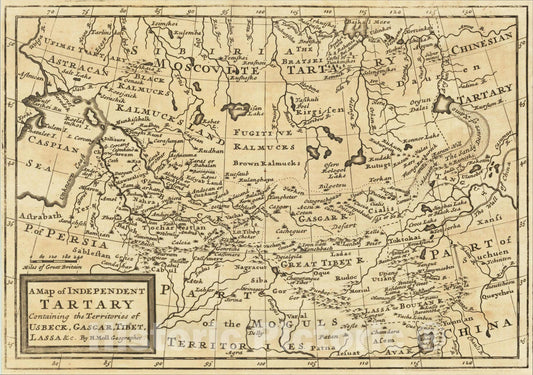 Historic Map : A Map of Independent Tartary Containing the Territories of Usbeck, Gasgar, Tibet, Lassa &c., 1712, Herman Moll, Vintage Wall Art