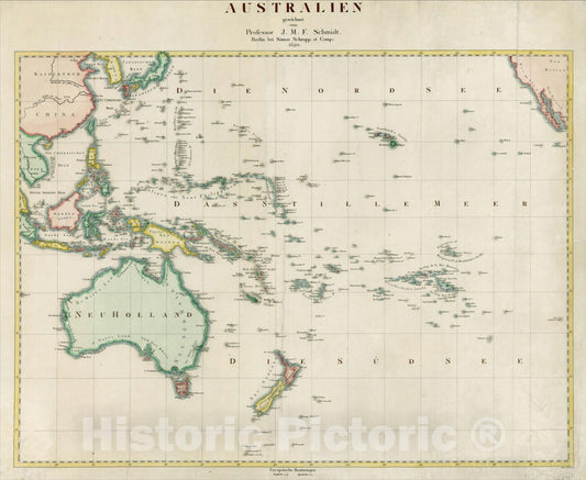 Historic Map : Australien gezeichnet vom Professor J.M.F. Schmidt, 1820, 1820, , Vintage Wall Art
