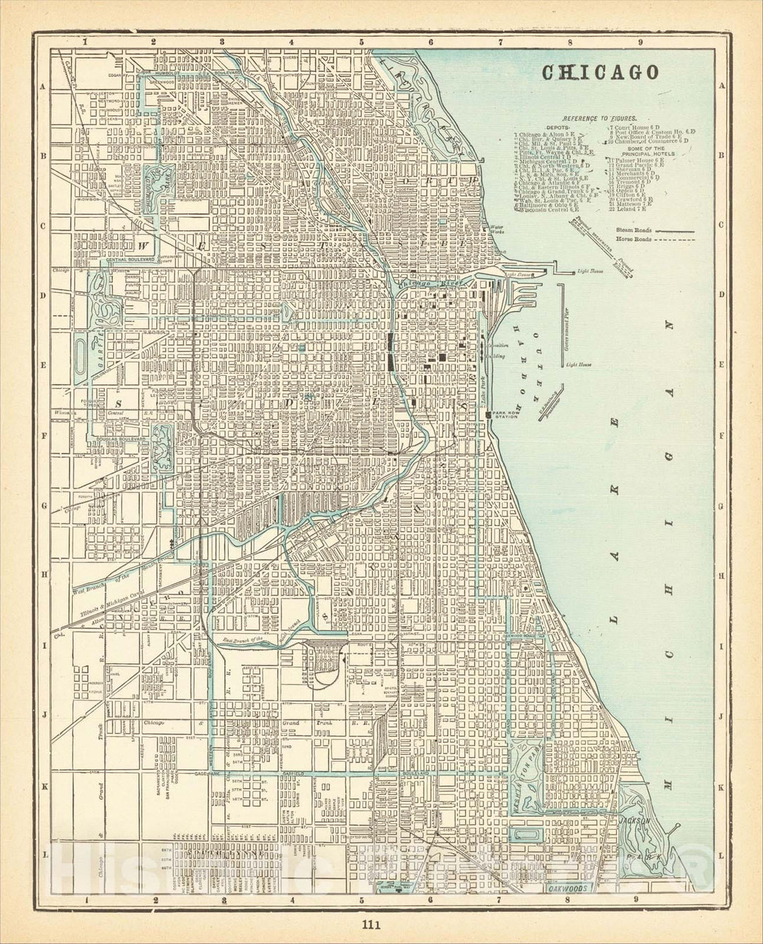 Historic Map : Chicago, 1892, George F. Cram, Vintage Wall Art