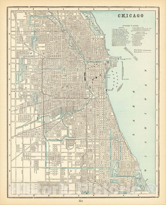 Historic Map : Chicago, 1892, George F. Cram, Vintage Wall Art