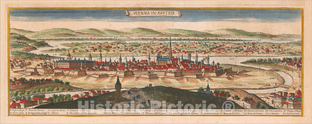 Historic Map : Vienna in Austria, c1687, Giacomo Giovanni Rossi, Vintage Wall Art