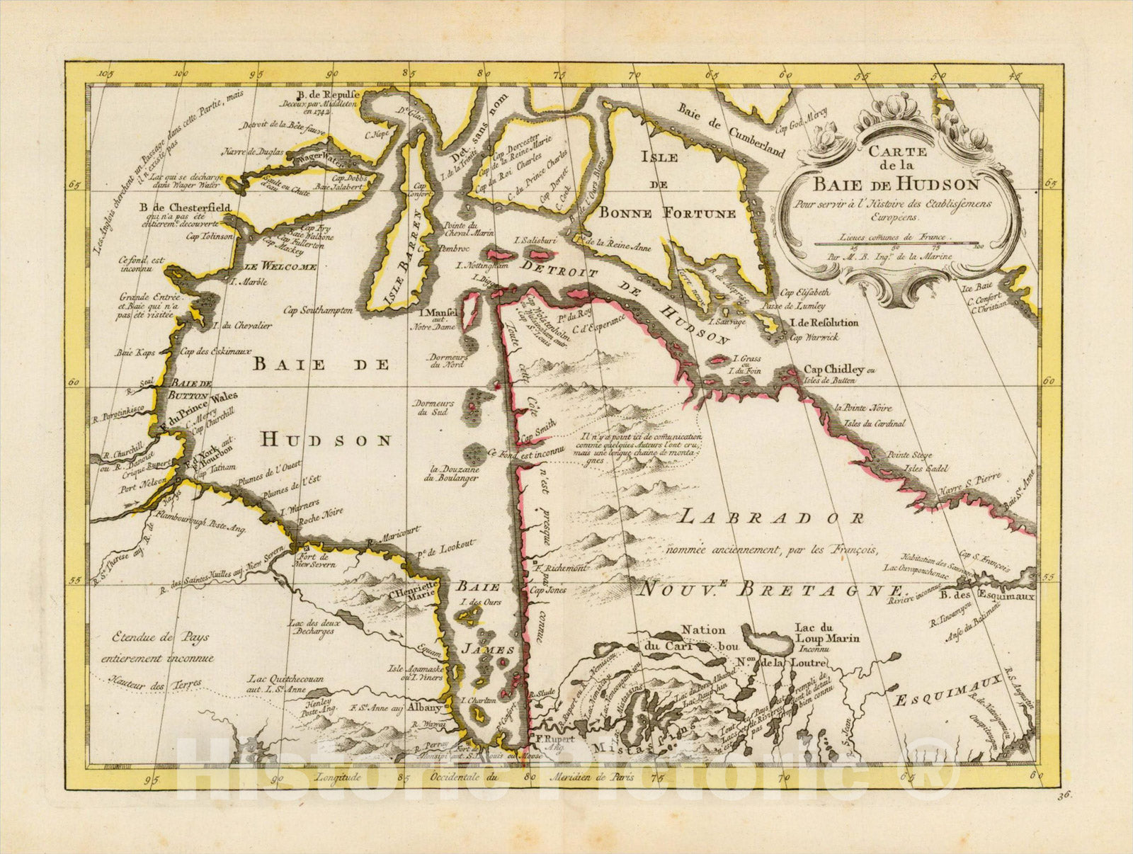 Historic Map : Carte De La Baie De Hudson, 1770, Krevelt, Vintage Wall Art