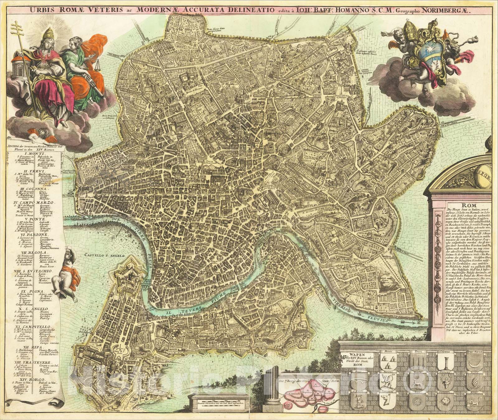 Historic Map : Urbis Romae Veteris ac Modernae Accurata Delineatio edita a Ioh: Bapt: Hommano S.C.M Geographio Norimbergae, 1716, Johann Baptist Homann, v2, Vintage Wall Art