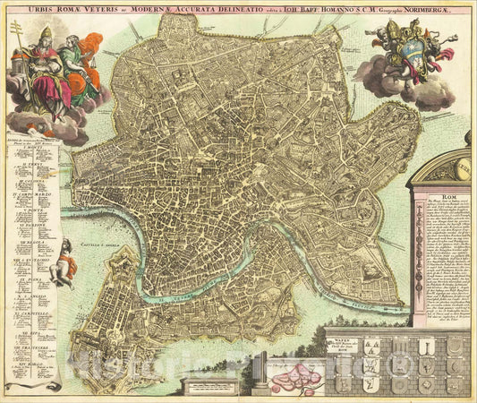 Historic Map : Urbis Romae Veteris ac Modernae Accurata Delineatio edita a Ioh: Bapt: Hommano S.C.M Geographio Norimbergae, 1716, Johann Baptist Homann, v2, Vintage Wall Art
