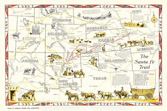 Santa Fe Trail - Western Routes Map, 1846 | Historical Map Print