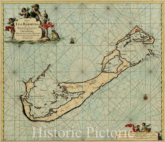 Sea Chart of Bermuda 1682 Nautical Map Print