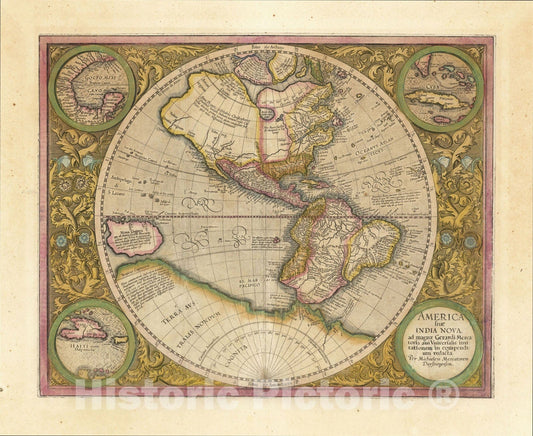 Historic Map : America sive India Nova ad magnae Gerardi Mercatoris avi universalis imitationem incompendium redacta, 1609, Michael Mercator, Vintage Wall Art
