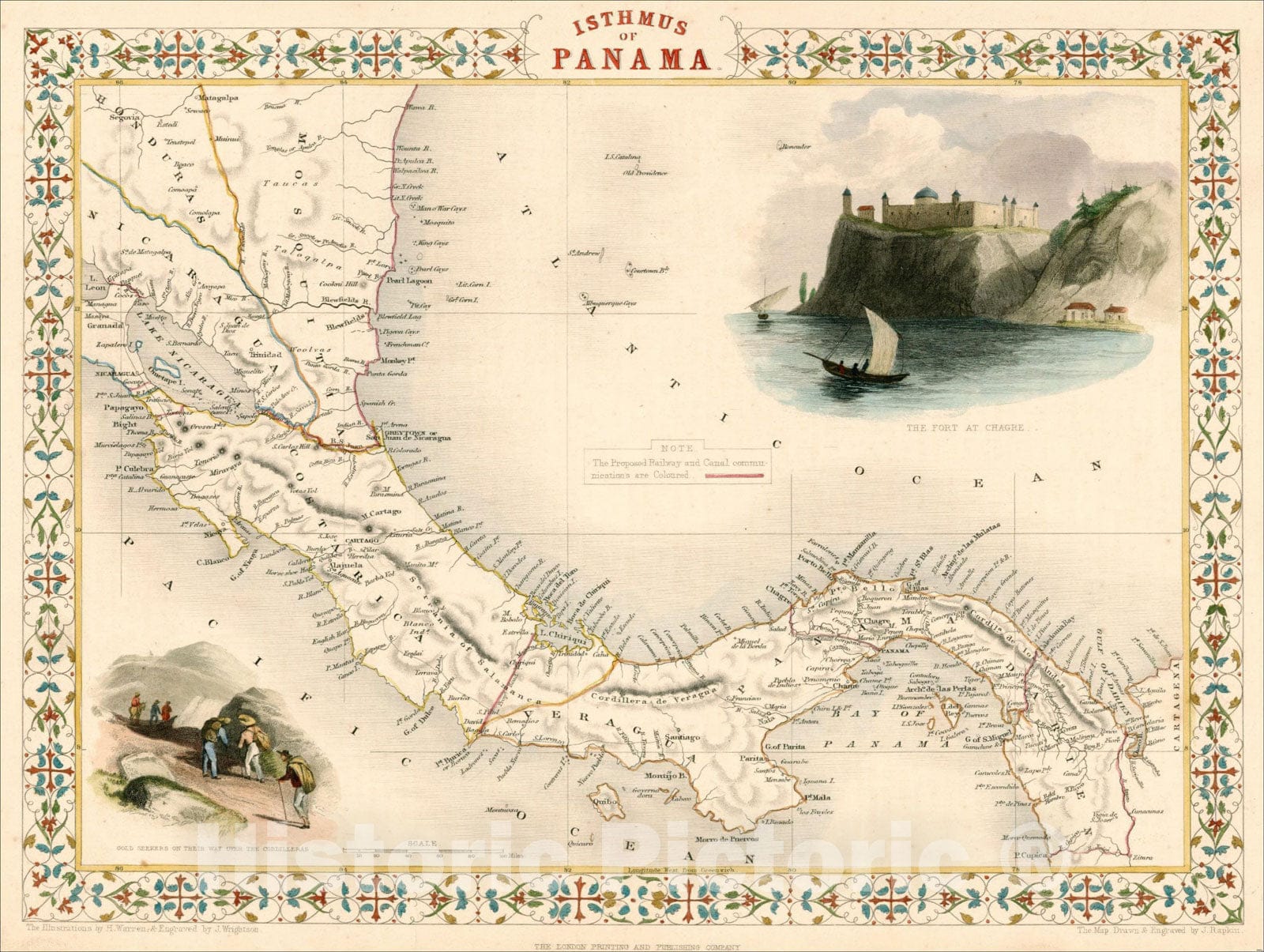 Historic Map : Isthmus of Panama, 1851, John Tallis, v5, Vintage Wall Art