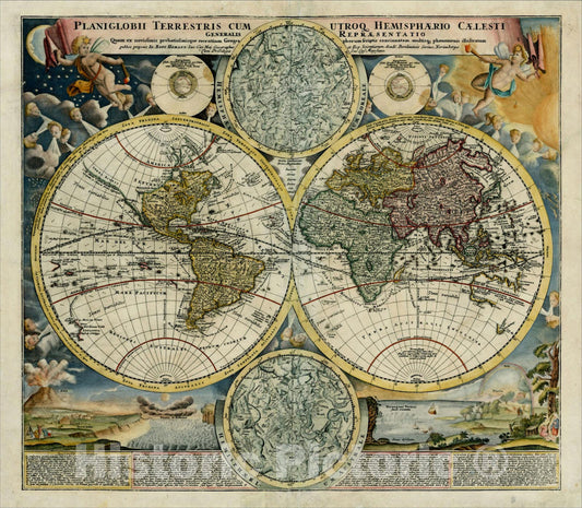 Historic Map : Planiglobii Terrestris Cum Utroq Caelesti Generalis Exhibitio , 1720, Johann Baptist Homann, Vintage Wall Art