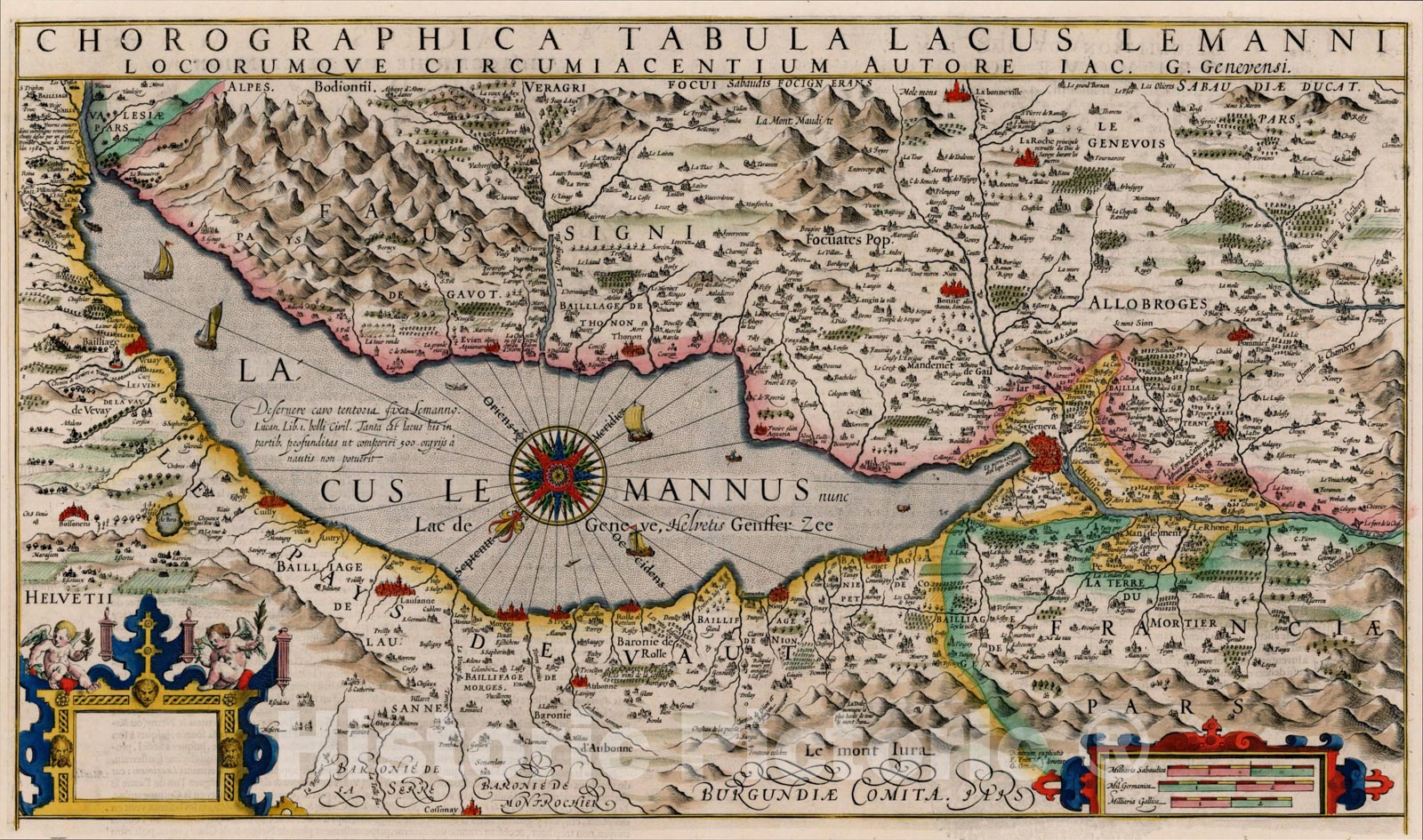 Historic Map : Chorographica Tabula Lacus Lemanni Locorumque Circumiacentium Auctore Iac. G. Genevensi, c1620, , Vintage Wall Art