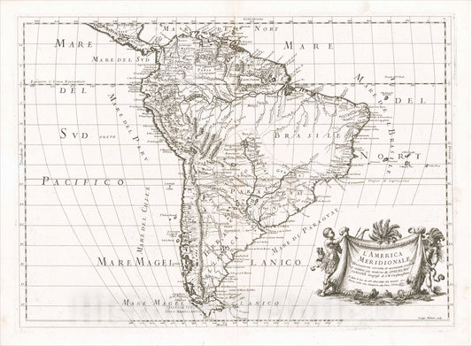 Historic Map : L'America Meridionale Nuovamente corretta et accresciuta, 1677, 1677, Giacomo Giovanni Rossi, Vintage Wall Art