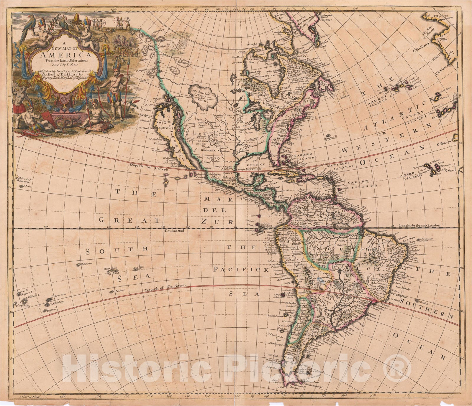 Historic Map : A New Map of America From the latest Observations, 1719, John Senex, Vintage Wall Art