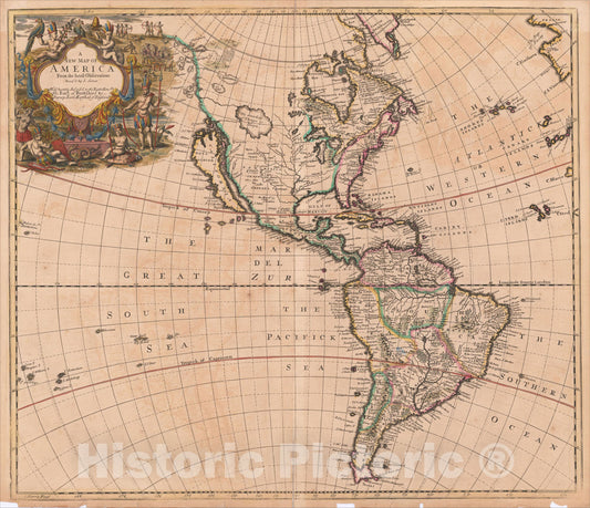 Historic Map : A New Map of America From the latest Observations, 1719, John Senex, Vintage Wall Art