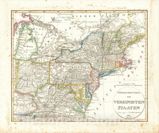 Historic Map : Der Nordliche Theil des Vereignigten Staaten Von Nord America, 1817. revid: 1824, 1817, Adolf Stieler, Vintage Wall Art