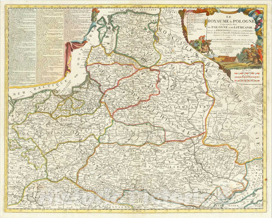 Historic Map : Le Royaume de Pologne Comprenant les Etats de Pologne et de Lithuanie, Divisez en Provinces, 1697, Jean-Baptiste Nolin, Vintage Wall Art