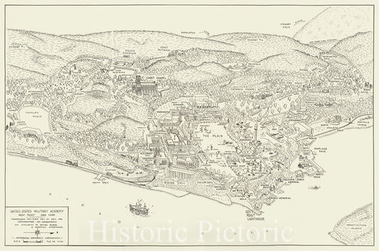 Historic Map : United States Military Academy West Point New York, 1944, Jim Cumberpatch, Vintage Wall Art