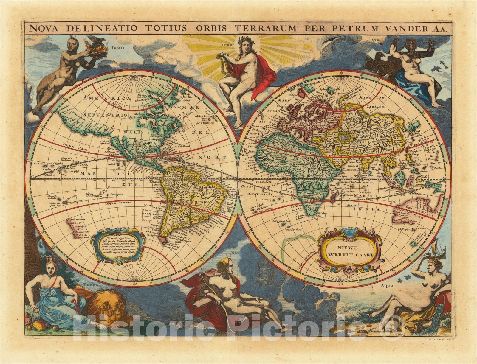 Historic Map : Nova Delineatio Totius Orbis Terrarum Per Petrum Vander Aa, 1703, Pieter van der Aa, v2, Vintage Wall Art