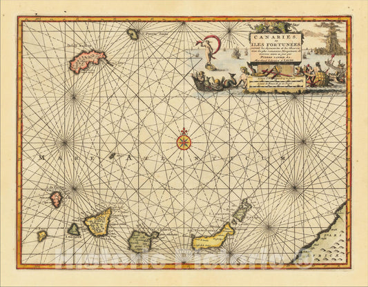Historic Map : Canaries ou Iles Fortunees suivant les decouvertes et es Observations des plus renommez Navigateurs, c1713, Pieter van der Aa, Vintage Wall Art
