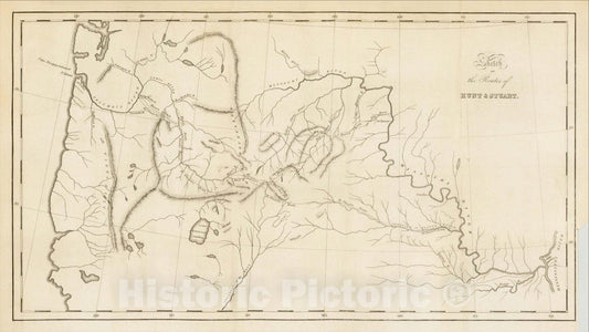Historic Map : Sketch of the Routes of Hunt & Stuart, 1836, Carey, Lea & Blanchard, v2, Vintage Wall Art
