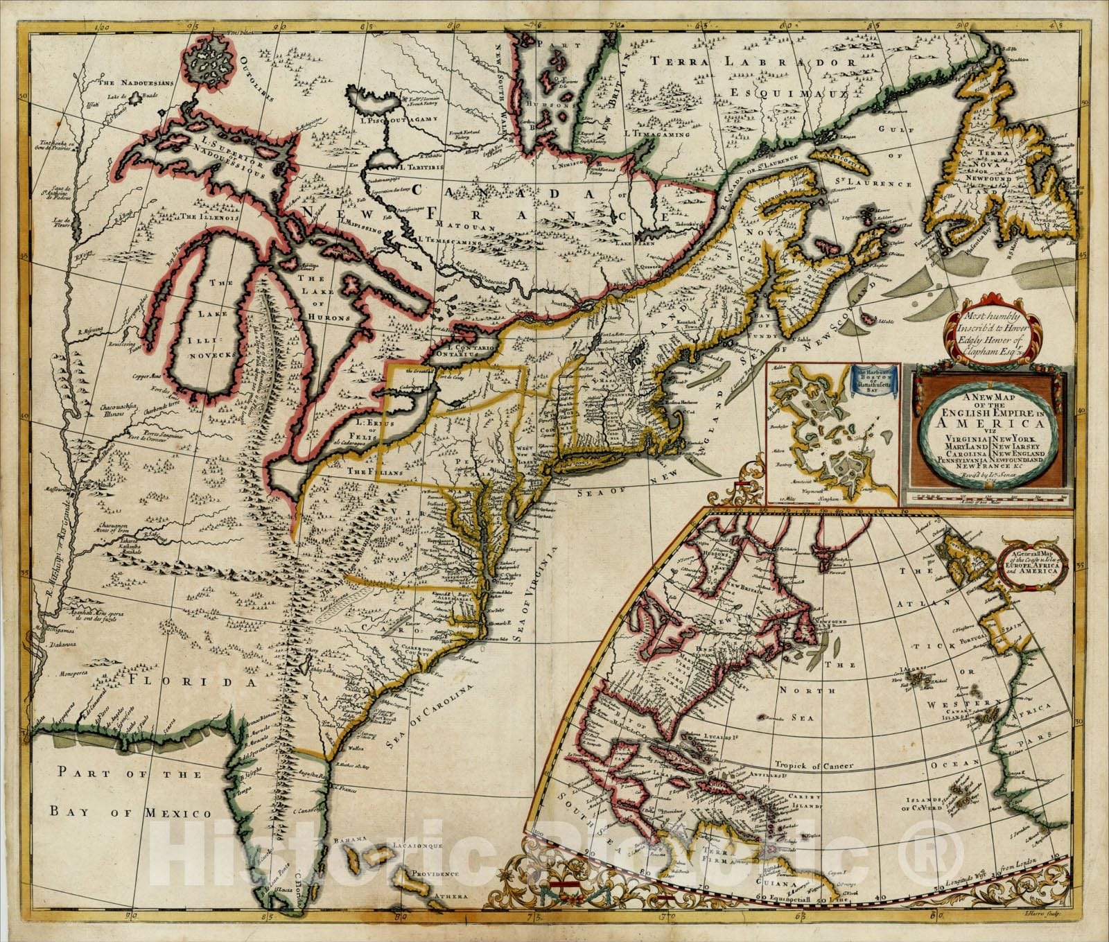 Historic Map : A New Map of the English Empire in America, 1719, John Senex, Vintage Wall Art