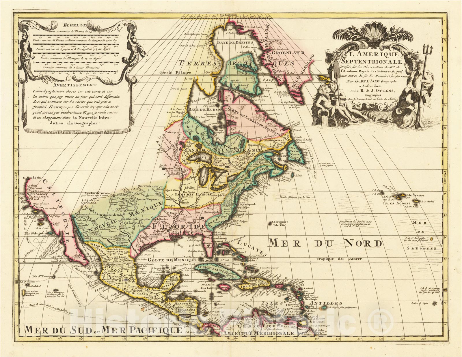 Historic Map : L'Amerique Septentrionale Dressee sur les Observations de Mrs. de l'Academie Royale des Sciences & quelques autres, c1760, Vintage Wall Art