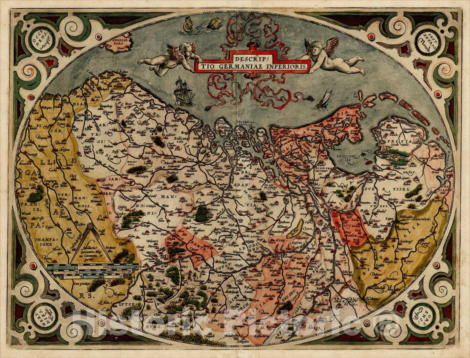 Historic Map : Descriptio Germaniae Inferioris, 1598, Abraham Ortelius, Vintage Wall Art