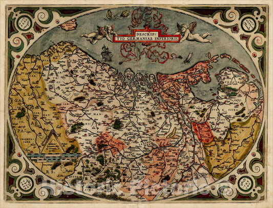 Historic Map : Descriptio Germaniae Inferioris, 1598, Abraham Ortelius, Vintage Wall Art