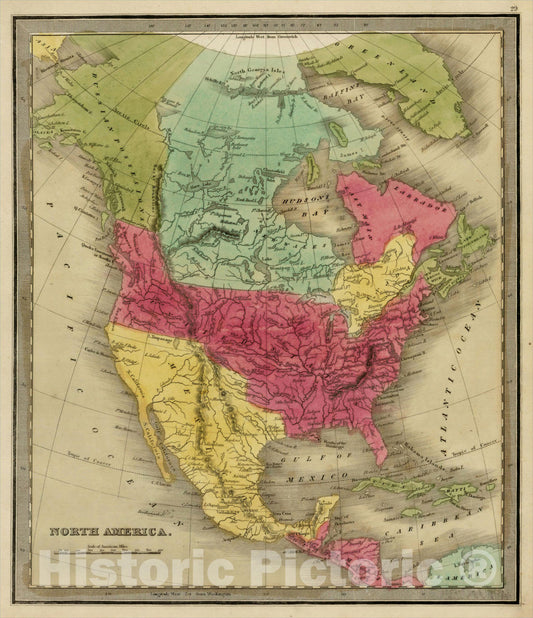 Historic Map : North America, c1840, David Hugh Burr, Vintage Wall Art