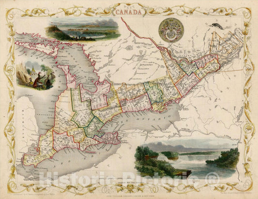 Historic Map : West Canada, 1851, John Tallis, v3, Vintage Wall Art