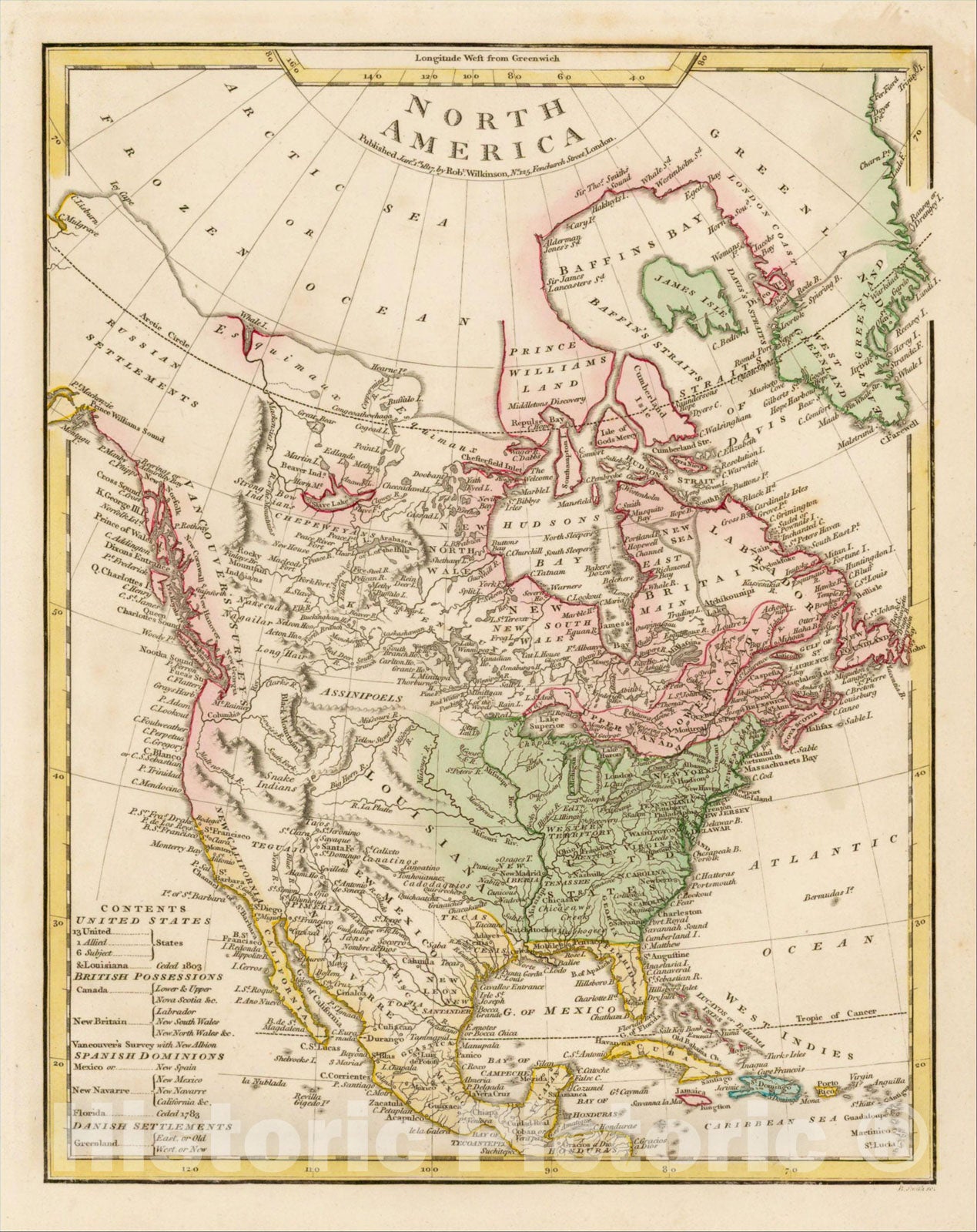 Historic Map : North America, 1817, Robert Wilkinson, Vintage Wall Art