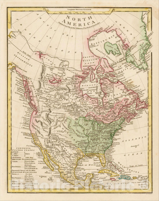 Historic Map : North America, 1817, Robert Wilkinson, Vintage Wall Art
