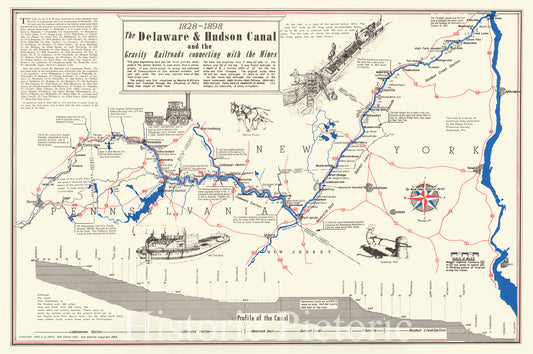 Historic Map : The Delaware and Hudson Canal and the Gravity Railroads connecting with the Mines, 1949, Edwin D. LeRoy, Vintage Wall Art