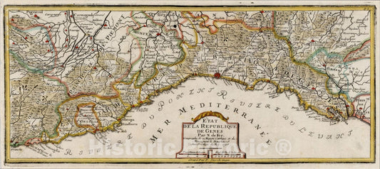 Historic Map : Etat De La Republique De Genes, 175, 1705, Nicolas de Fer, v2, Vintage Wall Art
