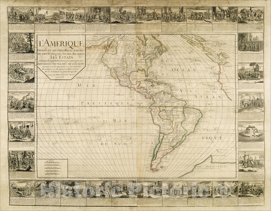 Historic Map : L'Amerique Divisee en ses Pricipales Parties ou sont distingues les ud de autres les Estats, 1752, , Vintage Wall Art