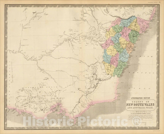 Historic Map : Colony of New South Wales and Australia Felix, 1846, W. & A.K. Johnston, Vintage Wall Art