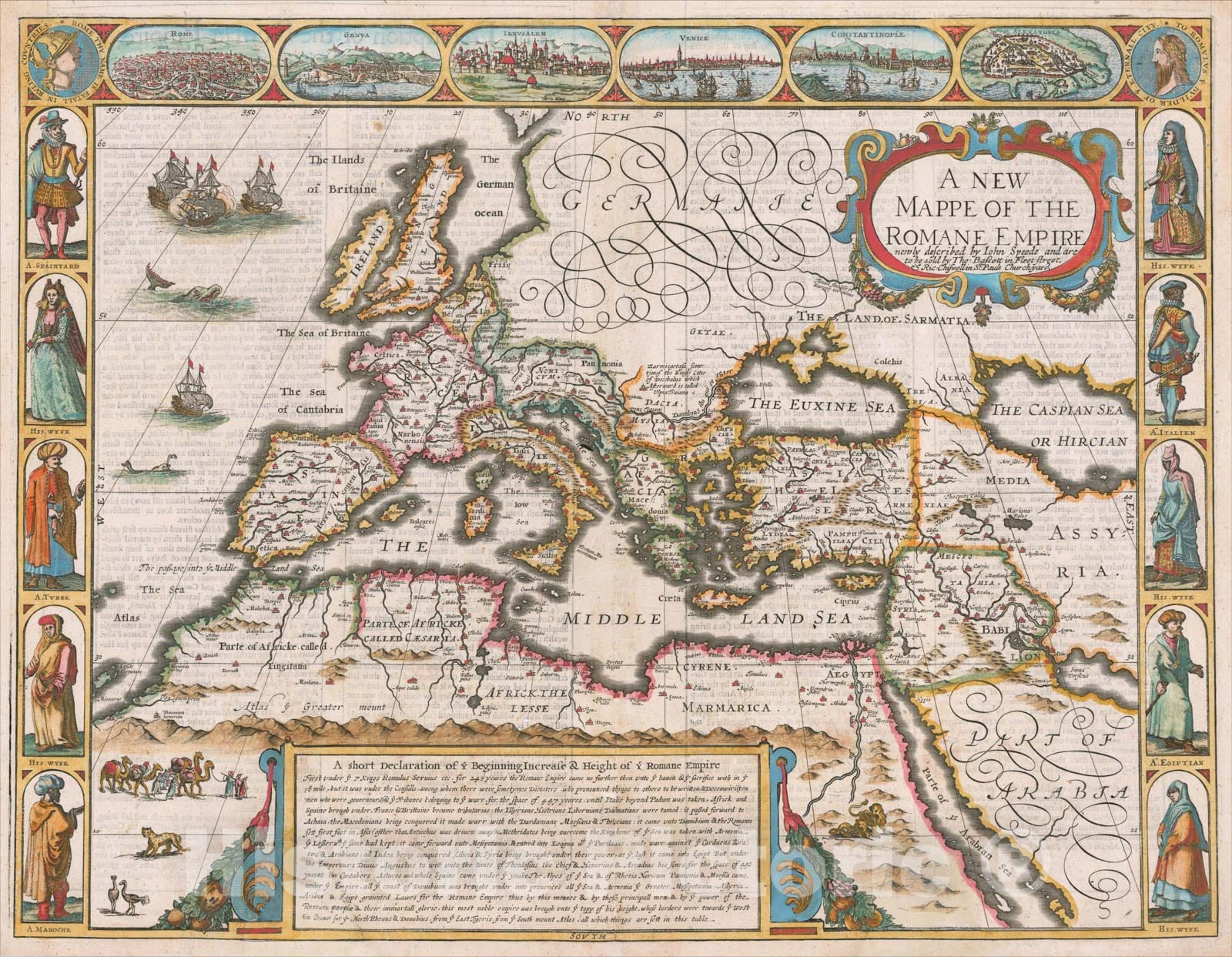 Historic Map : A New Mappe Of The Romane Empire, 1626, 1676, John Speed, Vintage Wall Art