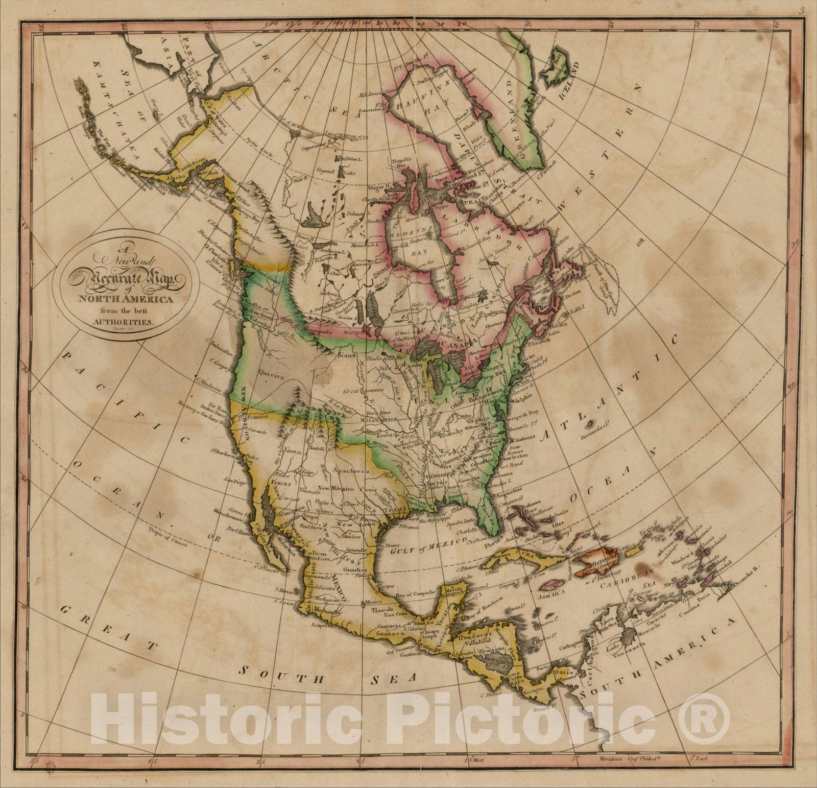 Historic Map : A New and Accurate Map of North America from the best Authorities, 1814, , Vintage Wall Art