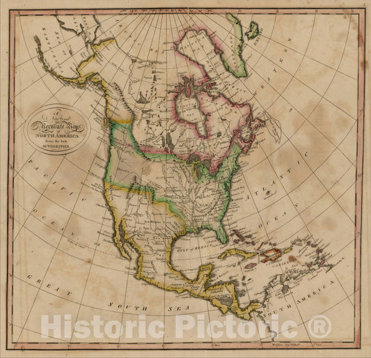 Historic Map : A New and Accurate Map of North America from the best Authorities, 1814, , Vintage Wall Art