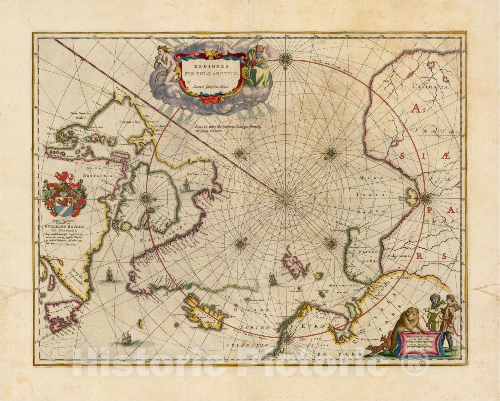 Historic Map : Regiones Sub Polo Arctico, c1645, Johannes Blaeu, Vintage Wall Art