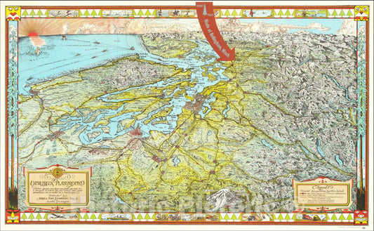 Historic Map : (Puget Sound & Northwestern Washington) The Evergreen Playground, 1948, Kroll Map Company, Vintage Wall Art
