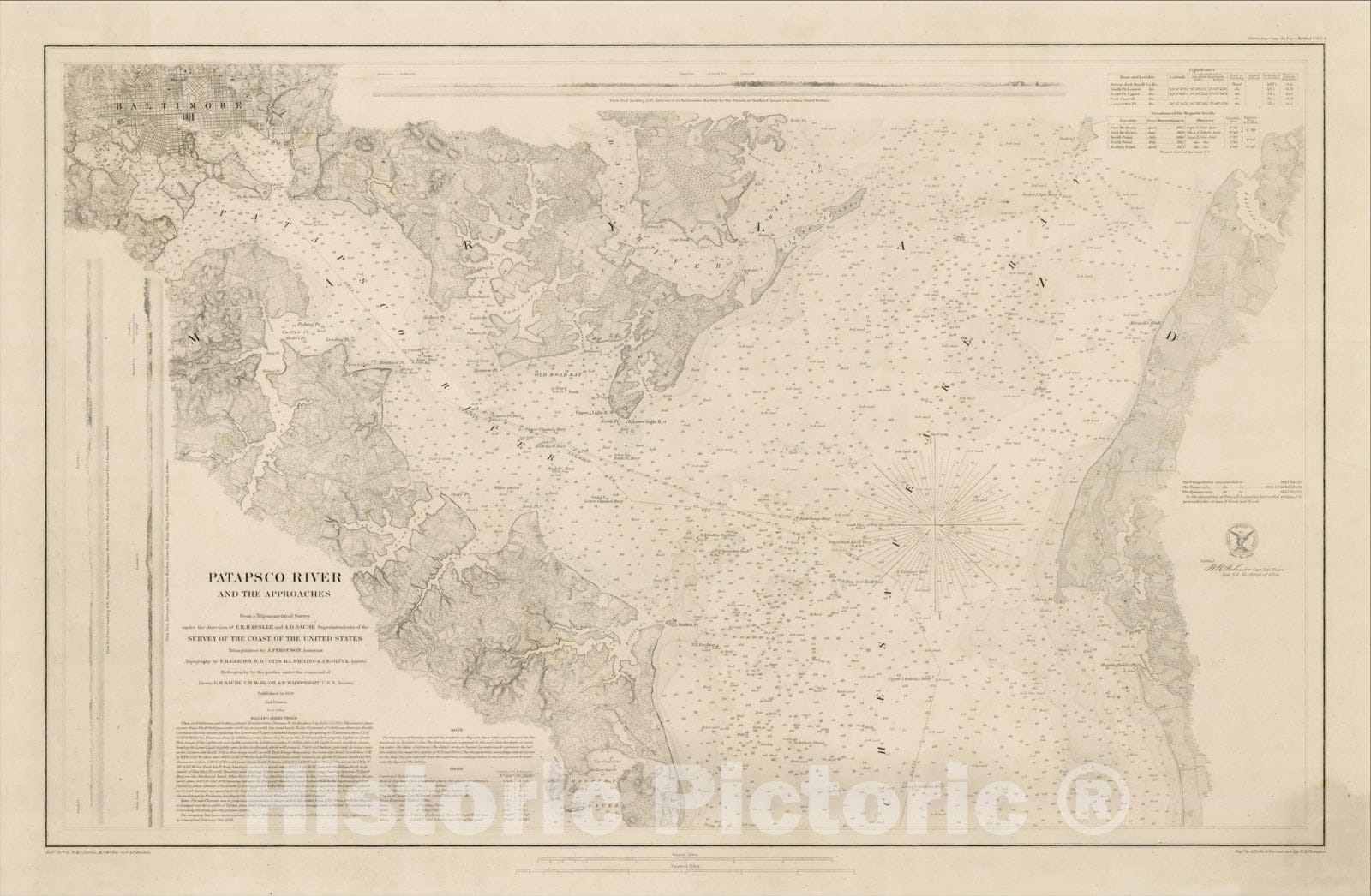 Historic Map : Patapsco River and Approaches from a Trigonometrical Survey under the Direction of F, 1859, , Vintage Wall Art