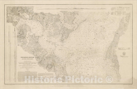 Historic Map : Patapsco River and Approaches from a Trigonometrical Survey under the Direction of F, 1859, , Vintage Wall Art