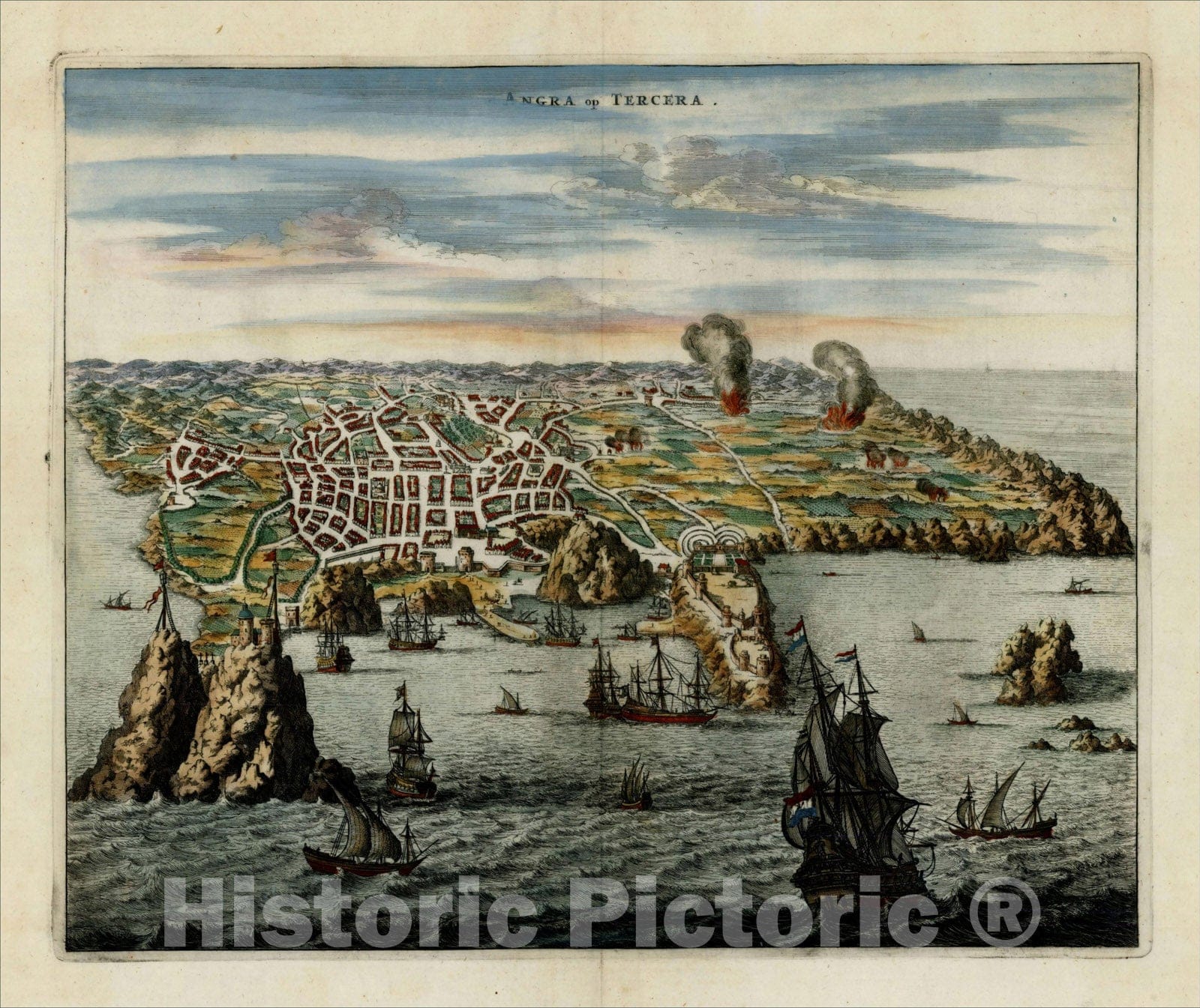 Historic Map : Angra op Tercera, 1671, John Ogilby, Vintage Wall Art
