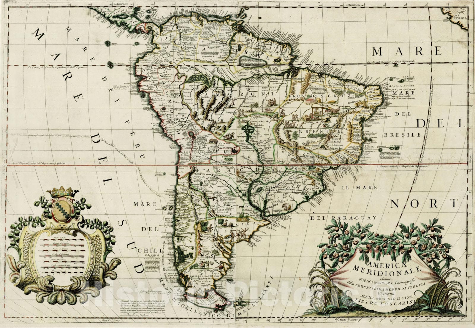 Historic Map : America Meridionale, c1690, , Vintage Wall Art