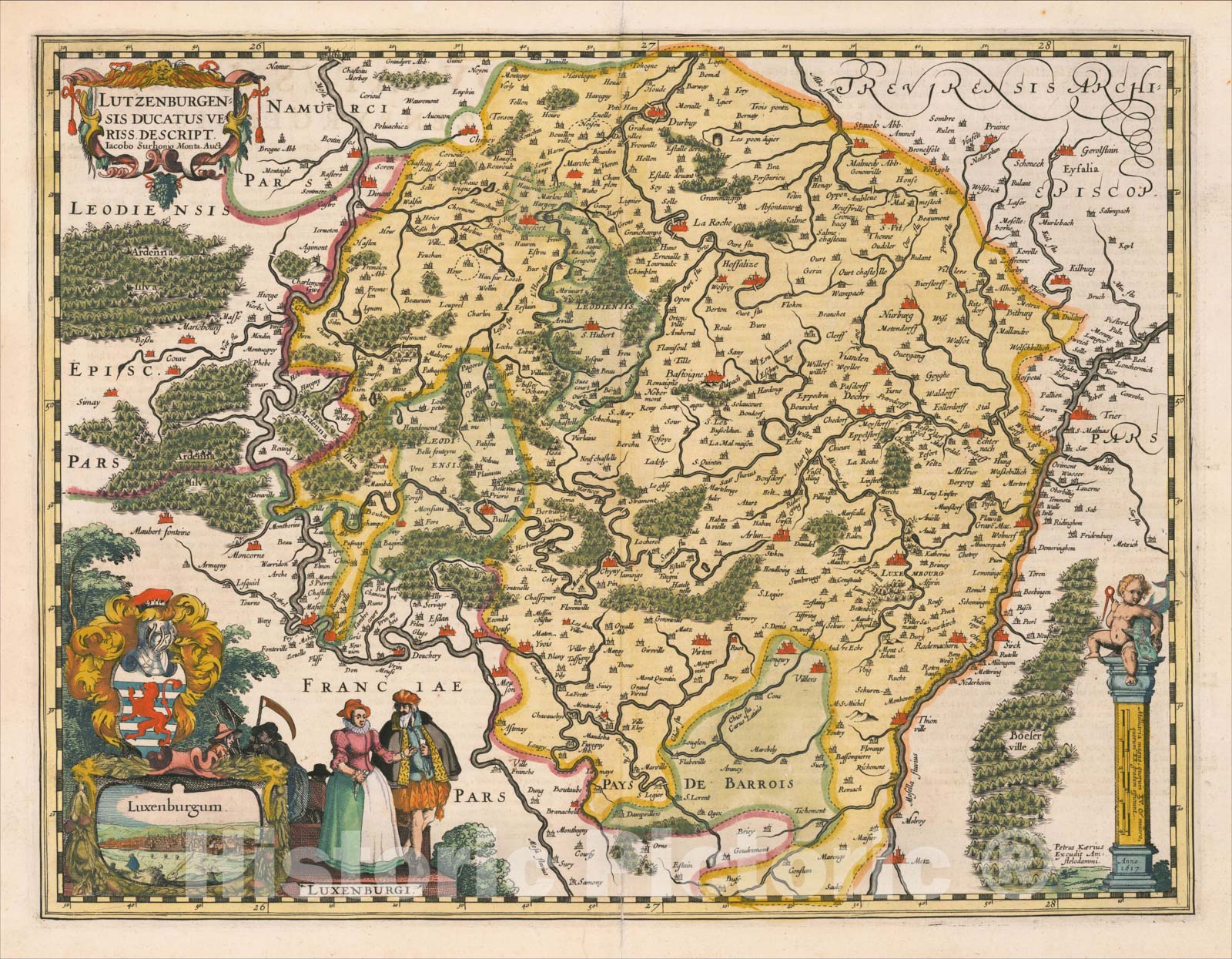 Historic Map : Lutzenburgensis Ducatus Veriss. Descript., 1617, Petrus Kaerius, Vintage Wall Art