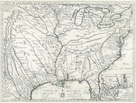 Historic Map : Carte De La Louisiane Et Du Cours Du Mississipi, Juin 1718, 1718, , Vintage Wall Art
