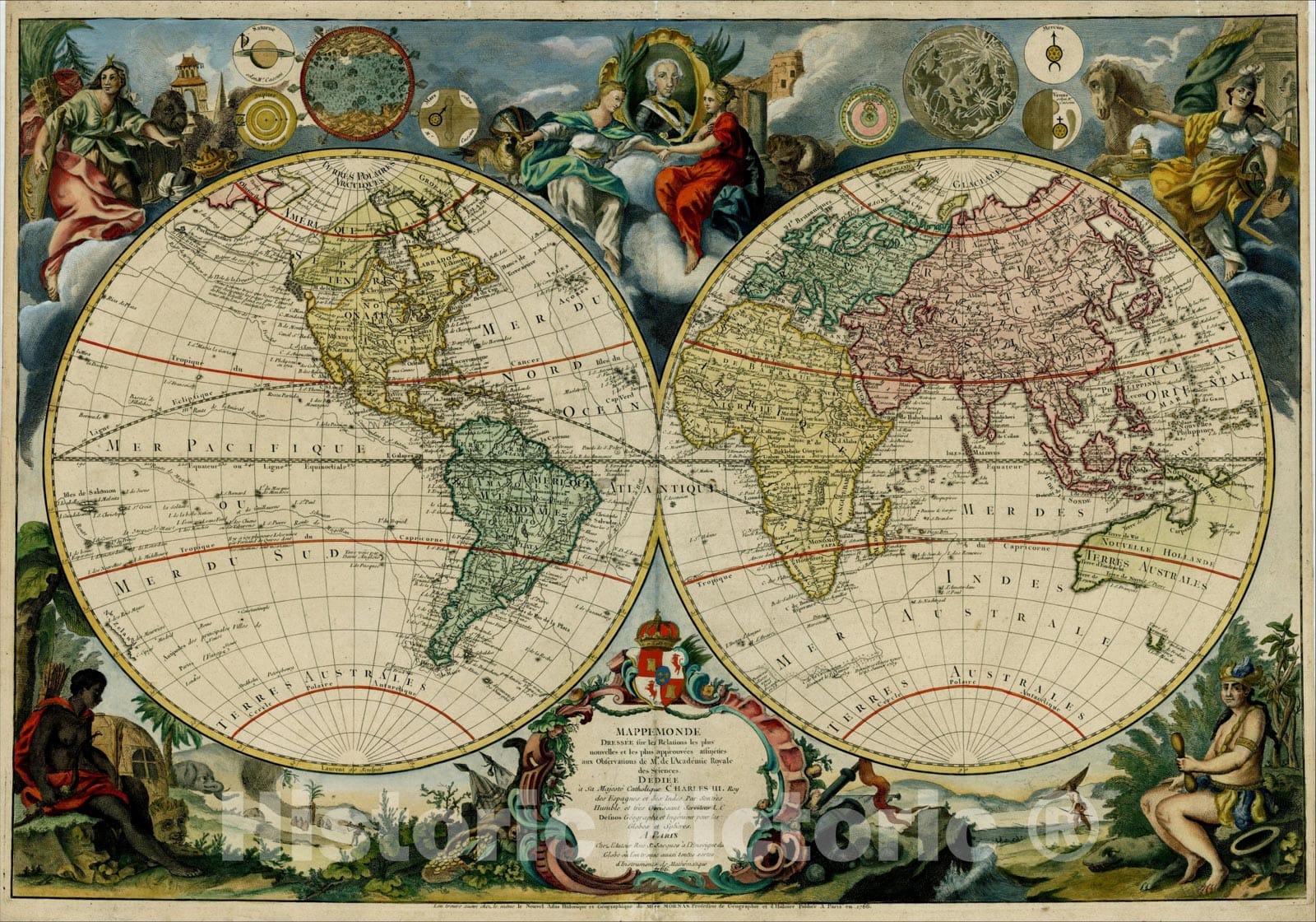 Historic Map : Mappemonde Dressee sur les Relations les Plus Nouvelles, 1766, Louis Charles Desnos, Vintage Wall Art