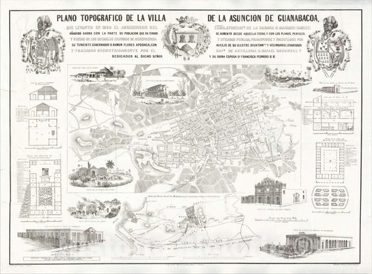 Historic Map : Plano Topografico de la Villa de la Asuncion de Guanabacoa, 1856, Rafael Rodriguez, Vintage Wall Art